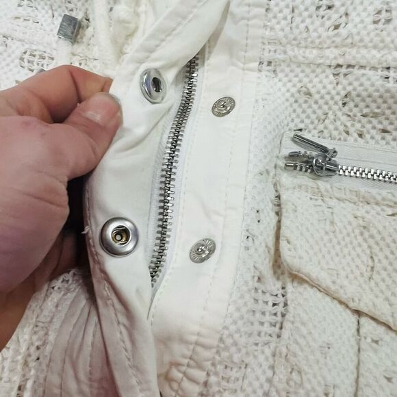 Rebecca Taylor White Cream Hooded Eyelet lightweight moto Jacket Size 8 - Picture 9 of 12